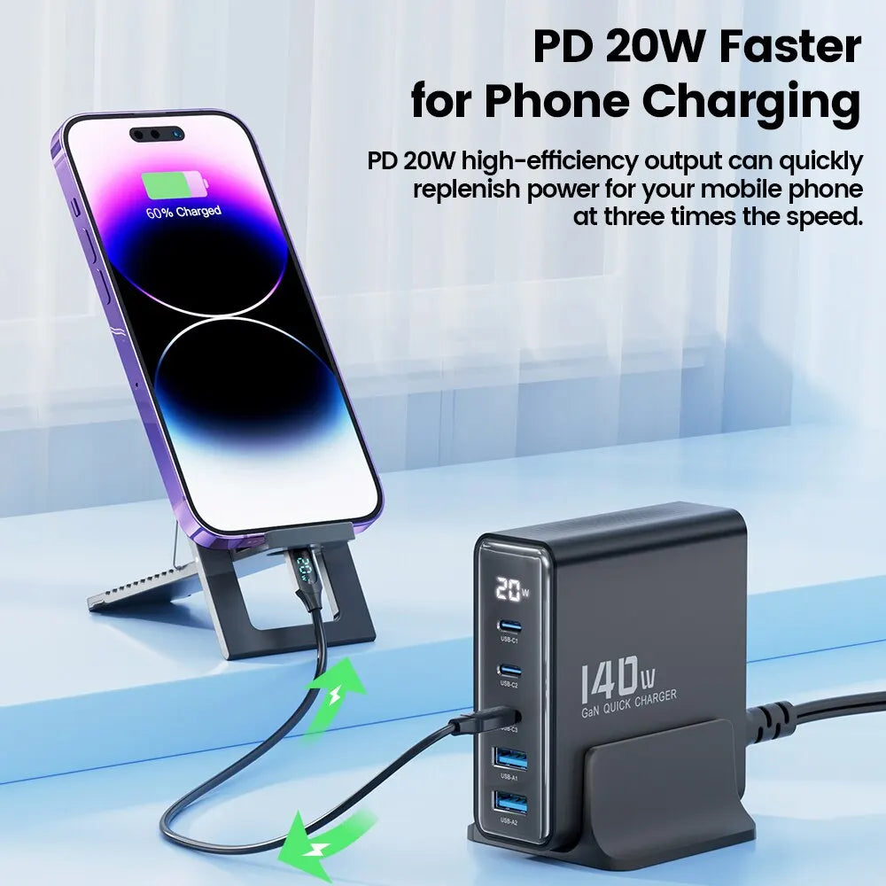 140W GaN Desktop USB-C Fast Charger with LED Display