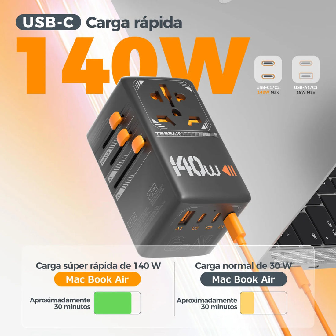 140W Universal GaN Travel Plug Adapter USB-C